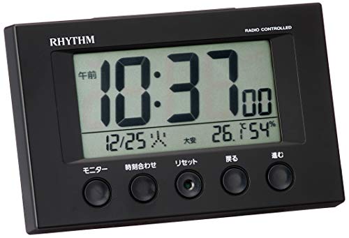 リズム(RHYTHM) 目覚まし時計 電波時計 温度計・湿度計付き フィットウェーブスマート 黒 7.7×12×5.4cm 8RZ166SR02